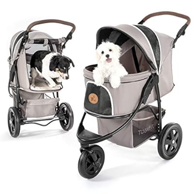 Hauck TOGfit Pet Roadster - Luxury Pet Stroller for Puppy, Senior Dog or Cat | Easy Foldable Three Wheels Travel Pet Jogger max. Loading 70 lb, Mattress Included - Gray