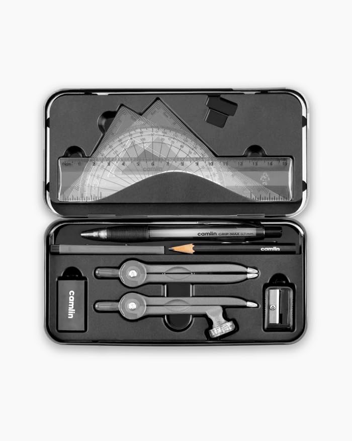 Image of Camel Scholar Plus Geometry Box - Premium 12-Piece Technical Drawing Set in Sturdy Metal Case for School & Professional Use