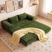 Advwin Folding Sofa Bed, 5 in 1 Convertible Floor Loveseat Sofa, Fold Out Corduroy Sleeper Couch with L Shaped Armrests Green