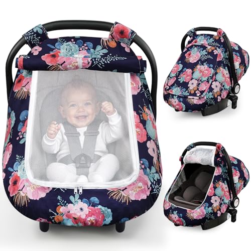 Image of Elstey Car Seat Cover Baby Boys & Girls, 3D Minky Dot Infant Carseat Canopy