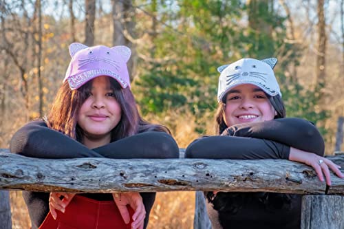 Popfizzy White Cat Ear Hat Bling Baseball Hat With Ears, Cat Ears Hat, Cat Baseball Cap With Cat Ears For Girls, Kitties Hat, Fancy Snapback Cat Ballcap #TOP3
