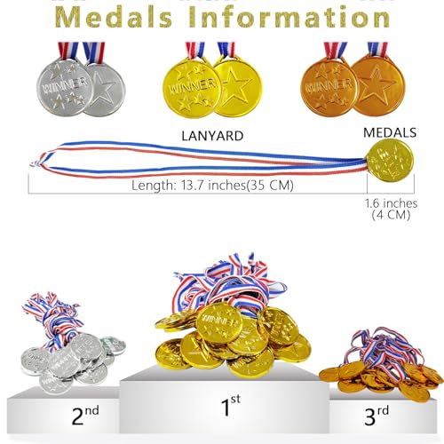 Dronside 36 Pieces Kids Gold Silver Bronze Award Medals, Childrens Plastic Medals Winner Gold Silver Bronze Award Medals for Kids Gift, Games Competitions, Party Favors and Decorations - Thumbnail 2