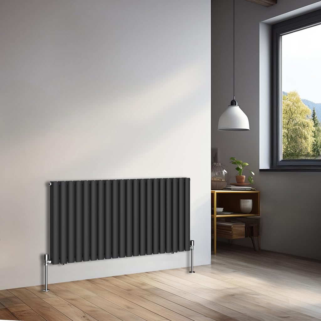 NRG 600x1180mm Horizontal Oval Double Panel Radiator Heater Column Radiator Central Heating Radiators Premium Black — image 1