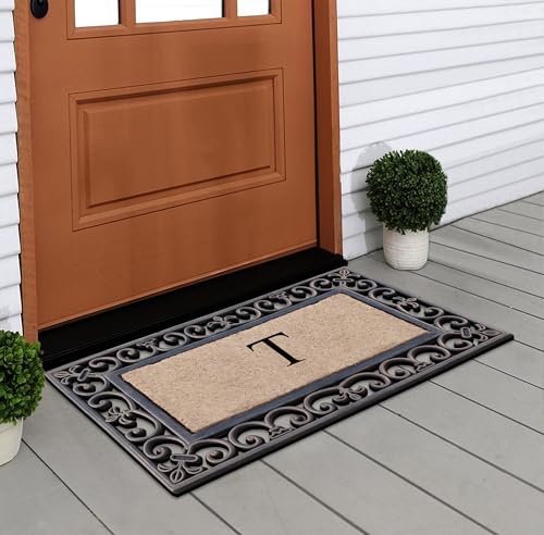 A1HC Natural Rubber & Coir Monogrammed Front Door Mat, 18x30 Inch, Anti-Shed Treated Entrance Rug, Heavy Duty Low Profile Welcome Mat, Easy to Clean, Durable Outdoor Front Porch Decor by A1 HOME COLLECTIONS - Used condition - Image 4