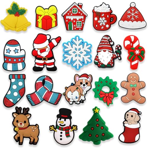 LOTUESAN 19PCS Christmas Shoe Charms Set Santa Snowman Reindeer Tree Holiday Accessories for Shoes Sandals Bags Winter Theme Party Favors Gifts for Adults Friends Family