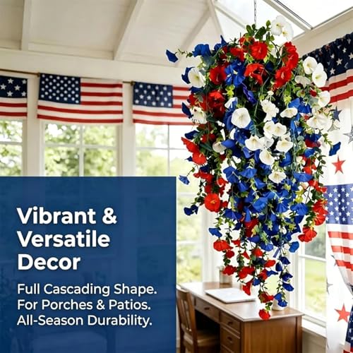 Flores patrióticas artificiales colgantes para decorar puertas sin riego 6