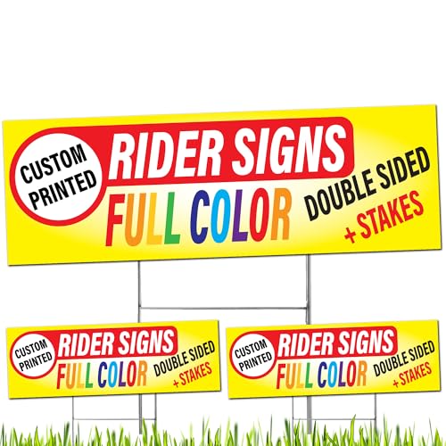 Custom Printed Plastic Riders, Printed on Both Sides, Includes H-Stakes, Full Color Personalized Rider Yard Signs, by Legit Fast Printing, Bulk 18x6", 24x6", 24x9", 36x12", 48x24"