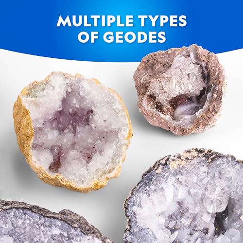 Image of National Geographic Break Open 4 Geodes Science Kit - Includes Goggles and Display Stand - STEM Science Gift for Boys and Girls, Break Your Own Geodes with Crystals (Amazon Exclusive)