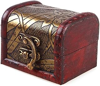 Bebester Ddfly Mini Wooden Treasure Storage Box Vintage Metal Lock Jewelry Treasure Chest Case Random Style