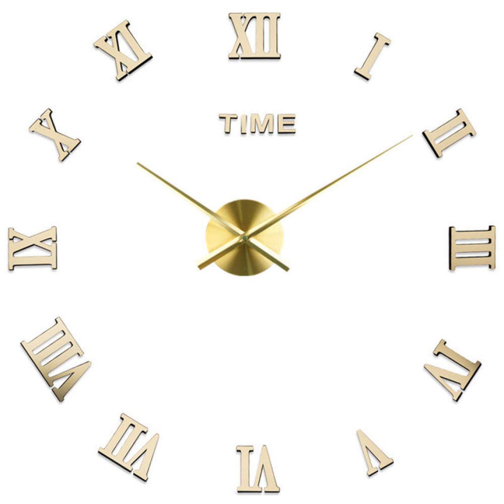 Horloge murale miroir 3D en acrylique doré montre quartz géante 120cm pour salon