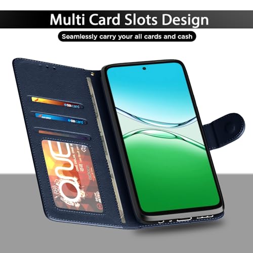 Image of Amazon Basics Flip Cover for Oppo A5 5G Leather Finish | Wallet Stand and Shock Proof | Inside TPU with Card Pockets | Complete Protection Flip Case (Blue)