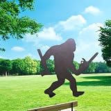 liqiaofang 2025 Funny Bigfoot Garden Stake Metal Sign Art Yard Animal Decoration, Various Metal Sasquatch Black Big Foot Sculpture Outdoor Silhouette Statues for Garden Yard Patio Lawn (Chain Saw Ax)