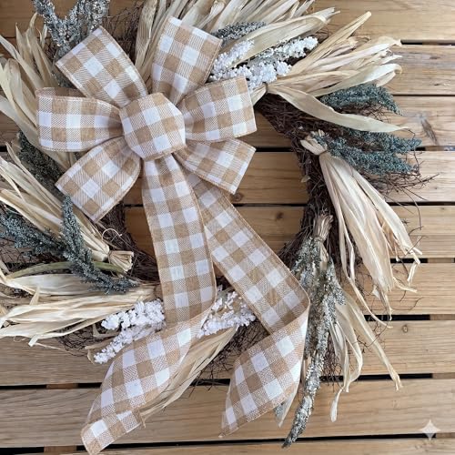 Image of Tan Plaid Wired Edge Ribbon - 2 1 /2 Inch x 10 Yards, Buffalo Plaid, Christmas, Winter Decor, Birthday, Wedding Decoration, Boxing Day, Labor Day