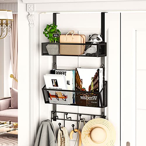 Hapirm Over The Door Hooks With 9 Hooks And 2 Mesh Baskets, Rustproof & Waterproof 304 Stainless Steel Door Hanger, Over The Door Organizer For Bathroom, Kitchen, Bedroom-Black (For 1.57In Doors) #TOP1