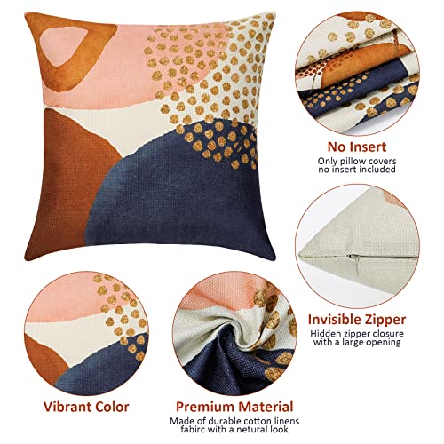 Dremisland Throw Pillow Covers 18x18 Set of 4 Mid Century Modern Decorative Pillowcases Navy Blue Burnt Orange Cushion Covers for Couch Sofa Bedroom Abstract Geometric Home Decor - Image 3
