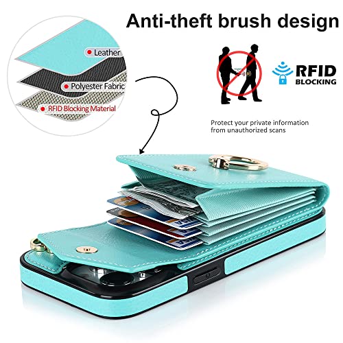 Housse iPhone 14 anti-RFID avec support bague et étui portefeuille cuir - 4