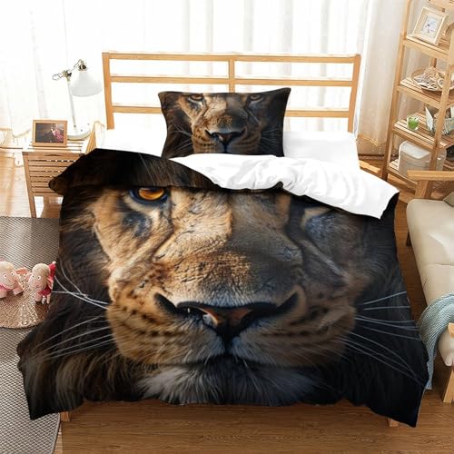 Parure de lit lion 135x200 microfibre drap animaux sauvages 3 pièces avec zip