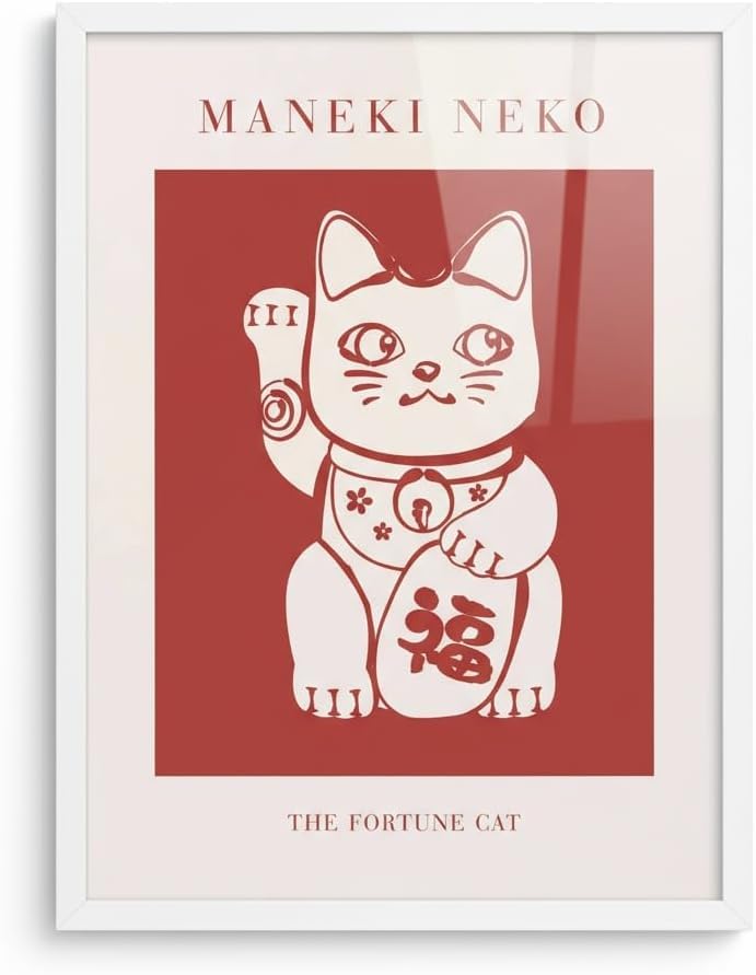 Poster Chat Porte-Bonheur Maneki-Neko pour Déco Salon Zen