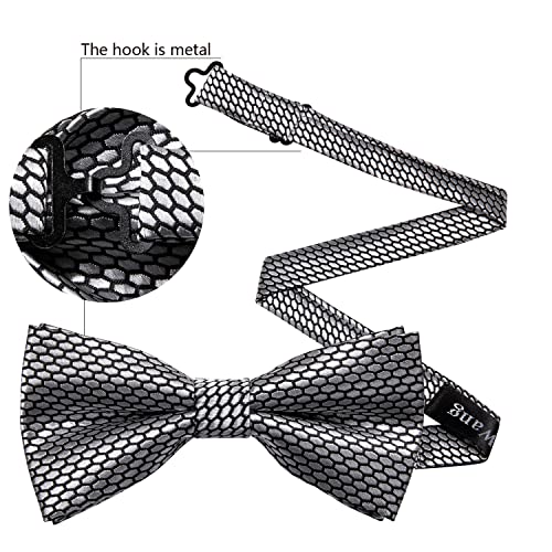 Image of Barry.Wang Paisley Striped Bow Tie for Men Silk Pre-Tied Bowtie Pocket Square Cufflinks Set Formal Wedding Party Prom
