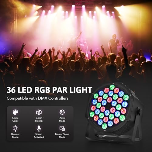 CO-Z Stage Lights 36 RGB LED Par Lights with Sound Activated Remote Control - Image 3