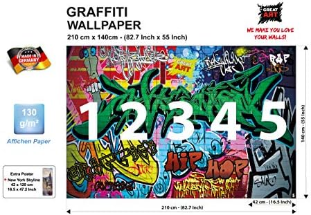 Amazon Great Art フォトウォールペーパー ストリートアート グラフィティ壁紙 ストリートスタイル壁画 7 Inch X 55 Inch 5 Pieces 壁紙