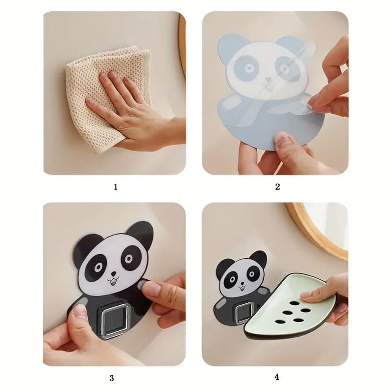 Image of QONETIC Panda Soap Box 2 Pack Soap Holder for Bathroom and Kitchen, Plastic Soap Case, Wall-Mounted Soap Dish, Bathroom Accessories, Kitchen Items, Soap Stand, Durable Design