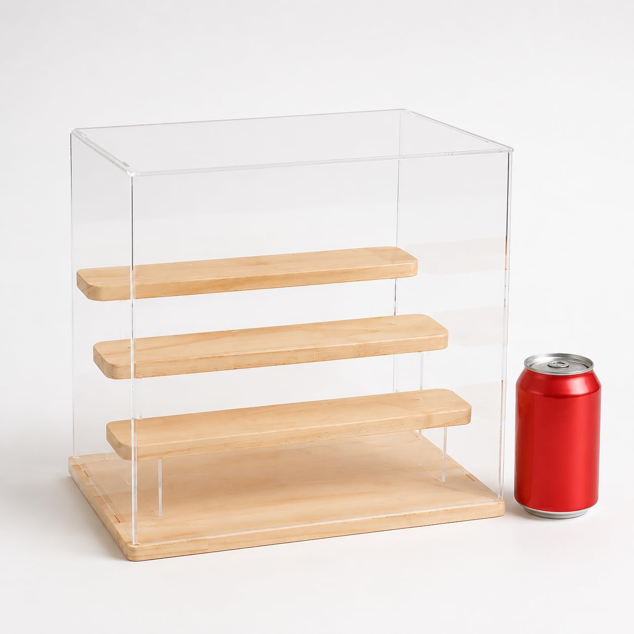 Vitrine Sammlerstücke, Transparente Acryl Vitrine mit Holzfuß, Mehrstufige 4 Ebenen Vitrine für Figuren und Modellbau, Staubfrei und Dekorativ , Japanischer Stil, 4 Ebenen (#2548)