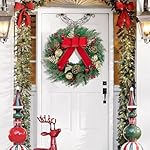 Christmas Wreath with Lights - 16" Christmas Wreaths for Front Door with Red Bow, Christmas Door Wreath with Balls Berries & Pine Cones for Home Wall Indoor Outdoor Xmas Decor - Image 3