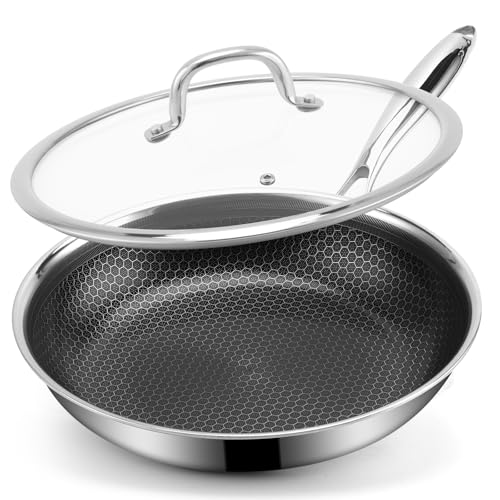 Ranbomer Hybrid Ceramic Non Stick Frying Pan 12 Inch, 5-Ply Stainless Steel Skillet,Stay-Cool Handle,Induction Ready, Compatible with All Cooktops, PFAS-Free, Non-Toxic.(12 Inch)