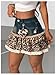 MakeMeChic Women's Denim Mini Skirt Cheetah Print Lace Trim Ruffle Tiered Y2K Jean Skirts Blue Medium