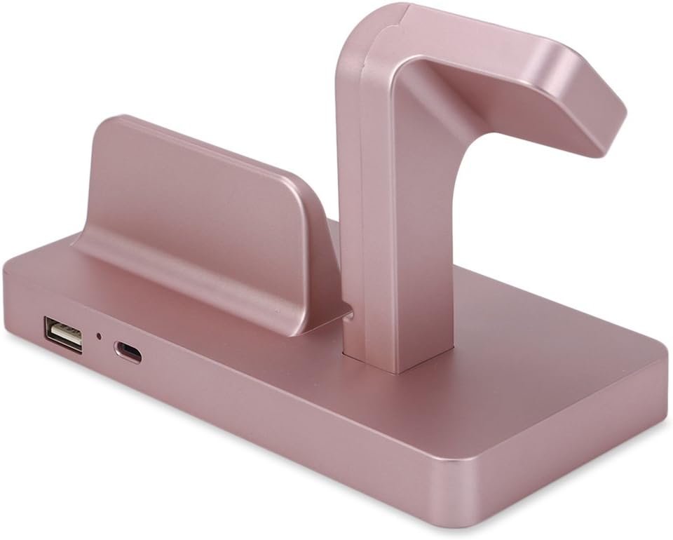 FACEVER 2 in 1 Stand Holder & Charging Docking Station, Charger Stand Dock Compatible with Apple Watch Series 3 2 1, iWatch, iPhone, iPod -Rose Gold