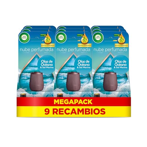 Air Wick Essential Mist - Recambio de Ambientador Difusor de Aceites Esenciales con Aroma a Brisa Marina, 9 x 20ml
