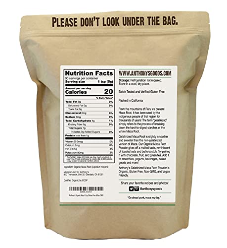 Anthony's Organic Maca Root Powder, 1 Lb, Gelatinized For Enhanced Bioavailability, Gluten Free & Non Gmo (Pack Of 1) #TOP1