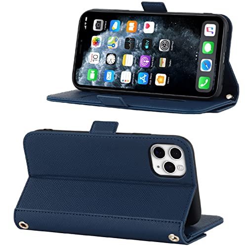 Jaorty Crossbody Wallet For Iphone 11 Pro Max Case With Adjustable Lanyard Strap Credit Card Holder 6.5",Pu Leather Handbag Purse Kickstand Make Up Mirror Cover Case For Men Women Girl,Blue #TOP4