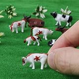 Hiawbon Mini Colorful Cattle Model for Adults, 20 Pcs Cattle HO Scale 1:87 Plastic Cow Model for Outdoor Decorations