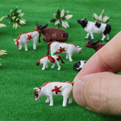 Hiawbon Mini Colorful Cattle Model for Adults, 20 Pcs Cattle HO Scale 1:87 Plastic Cow Model for Outdoor Decorations