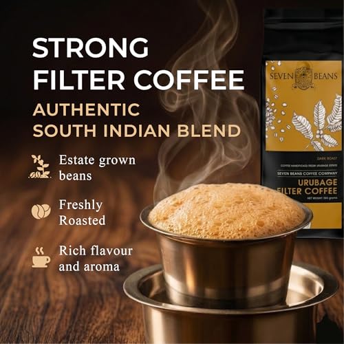 Image of Seven Beans Urubage | Dark Roast | South Indian Filter Coffee Powder - 80:20 Coffee Chicory Blend - Traditional Filter Kaapi - 500g (Pack of 1)