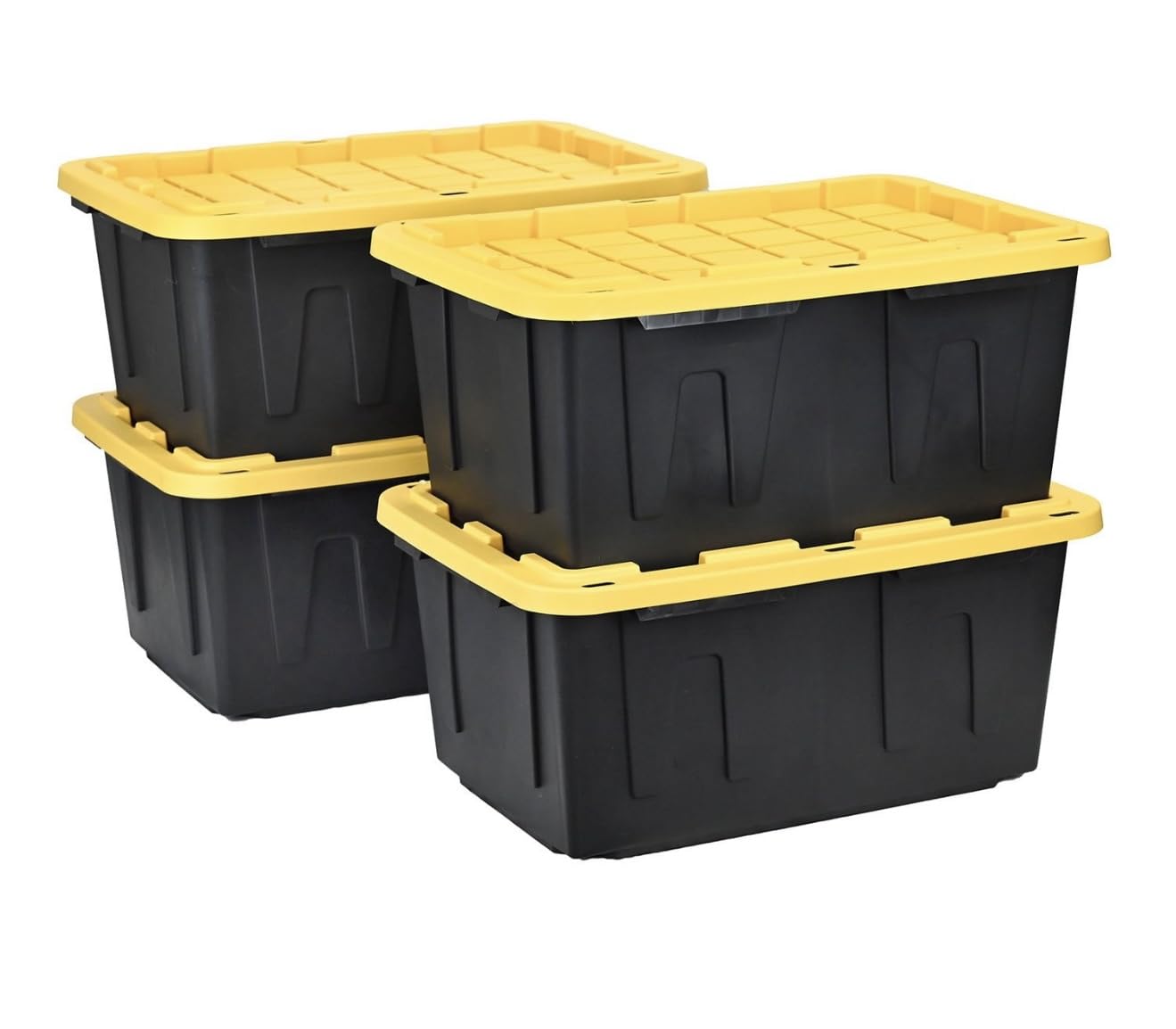27 gallon heavy-duty black and yellow storage tote, 20.6" d x 30.6" w x 14.3" h, 1 pack or 3  pack - made in usa ( not lids ))