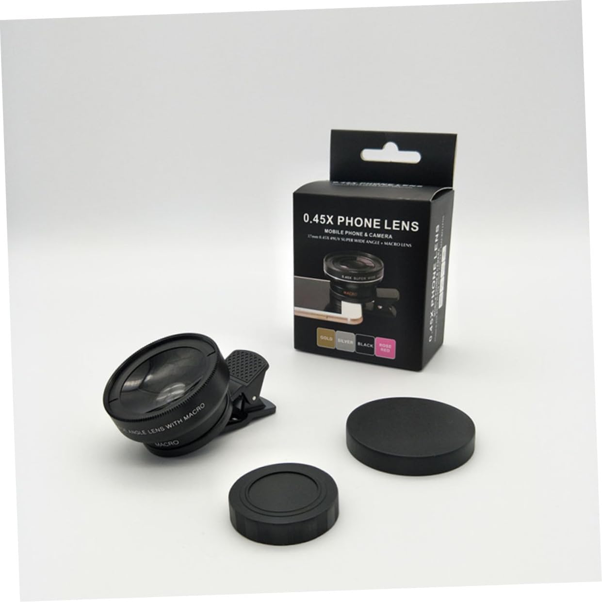 Kisangel Universal Phone Lens Clip 37Mm 0.45X Wide Angle and Macro Two-in-One Lens Attachment for Smartphones, Black, Compatible with Mobile Phone Cameras for Travel and Vlogging