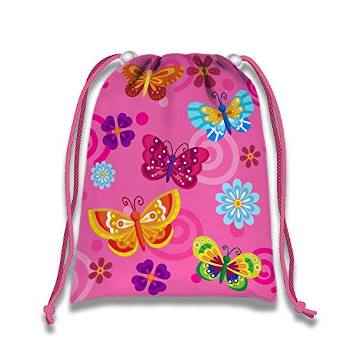 Whimsical Pink Butterfly Drawstring Bags Kids Birthday Party Supplies Favor Bags 10 Pack