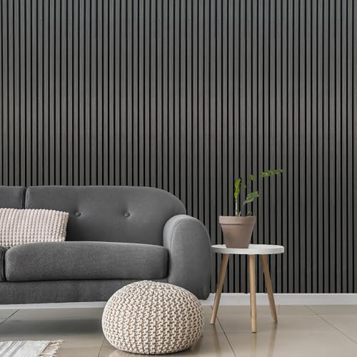 Built Right Wood Slat Acoustic Wall Panels – Soundproofing for Walls & Ceilings – Noise Reduction & Decorative Design – Home & Office – 240cm x 60cm (Grey Oak)