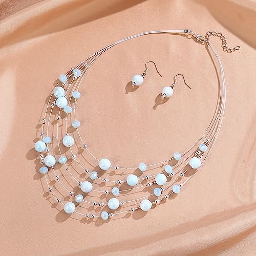 Crystal Beaded Statement Necklace for Women Boho Colorful Multi-Strand Necklace and Earring Sets for Women Fashion Jewelry Gifts for Mom2