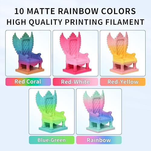 Image of RAMBERY Matte Rainbow PLA 3D Printer Filament Bundle, 10 Colors Total 10kg, 1.75mm Multicolor Gradient 3D Printing Filament for Most FDM 3D Printers, 1KG Spool (2.2lbs) x 10 PCS