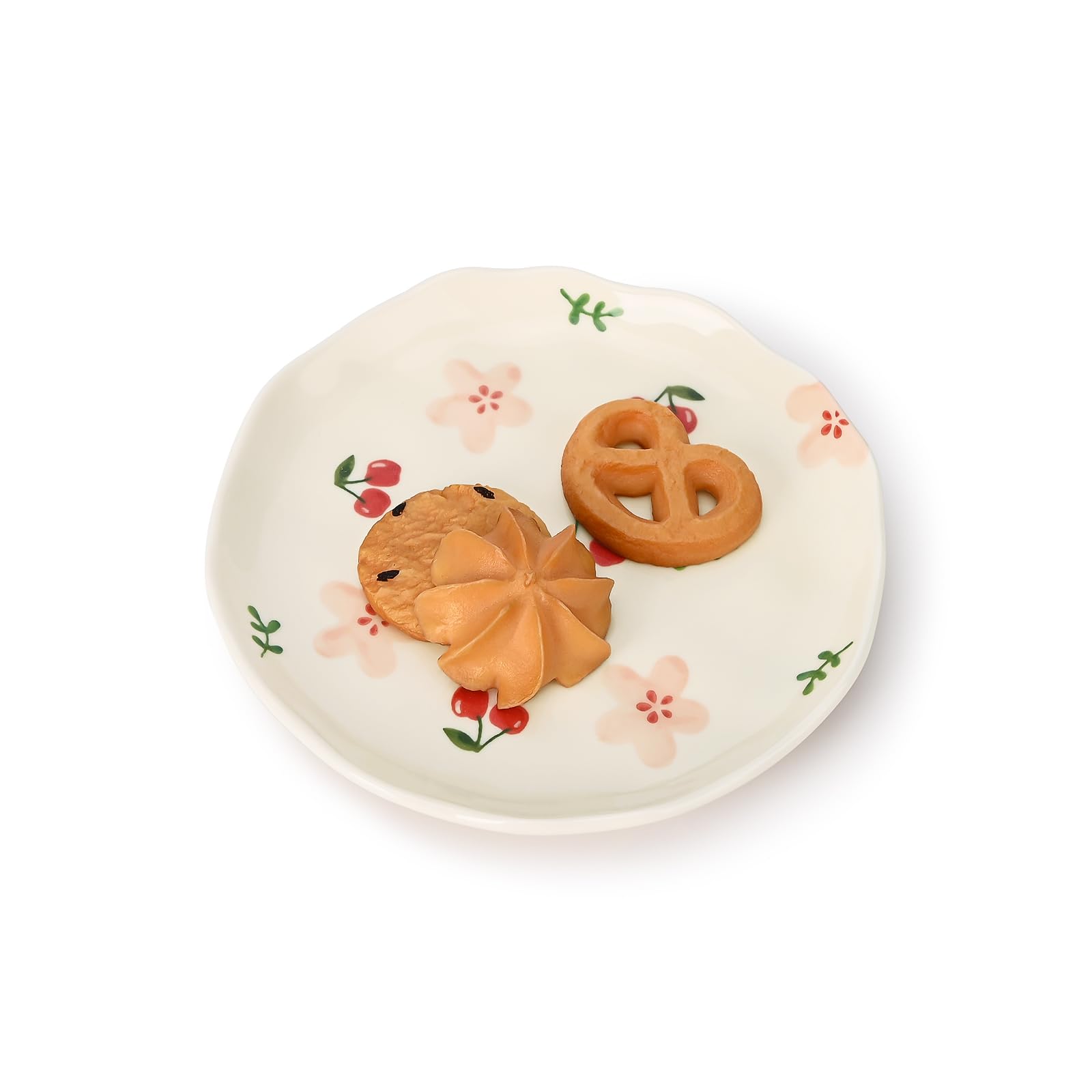 Koythin Ceramic Dessert Plates, Cute Fruits Dinner Plate, Printed Flowers Dinnerware for Office and Home, Kitchen Plates for Desserts (Pink Cherry Flowers)