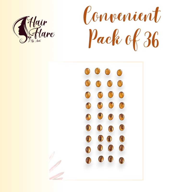 Image of Hair Flare Shimmering Oval Hair Stickers: Easy Stick-On Hair Accessories, 36 Pieces per Pack 2869 Golden