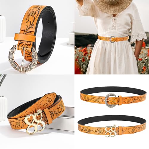 Vintage Waist Belt for Jeans Pants Embossing Flower Pattern Waistband for Men Women Casual Theme Party Waist Accessory2