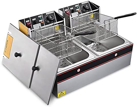 WeChef Large Commercial Deep Fryer 5000W 24L Stainless Steel Electric Countertop Restaurant Equipment Dual Tank Basket