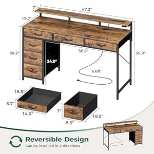 Huuger Gaming Desk with 6 Drawers, Computer Desk with LED Lights Power Outlets and Type-C, 47 Inch Office Desk with Storage, Monitor Stand, Writing Desk Work Desk for Home Office, Study, Rustic Brown Huuger Gaming Desk with 6 Drawers Computer Desk with LED Lights Power Outlets and Type C 47 Inch Office Desk with Storage Monitor Stand Writing Desk Work Desk for Home Office Study Rustic Brown