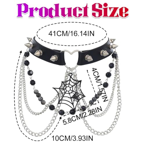 Zoestar Punk Leder Choker Halskette Schwarz Gothic Halsband Spinnennetz Spiked Halloween Halskette Kette für Frauen
