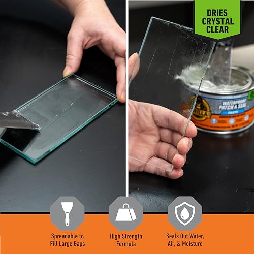 Image of Gorilla Waterproof Patch & Seal Rubberized Sealant Paste, 12.8 Ounce Can, Clear (Pack of 1) - Stops Leaks, Flexible Gap & Crack Filler, Shrink & Mildew Resistant, Paintable